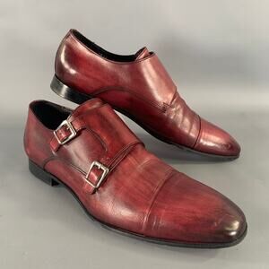 MASSIMO MATTEO Size 9.5 Burgundy Crackled Leather Monk Strap Loafers